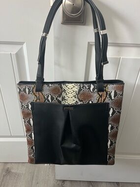 Calvin Klein Snake-Print Tote with Black Front Pocket - Women's Shoulder Bag